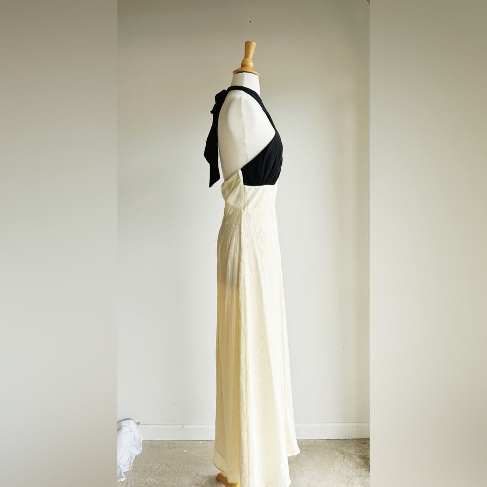 MIKA & GALA Paris Afternoon Halter Maxi Dress Cream Contrast Formal Size L - Picture 8 of 10